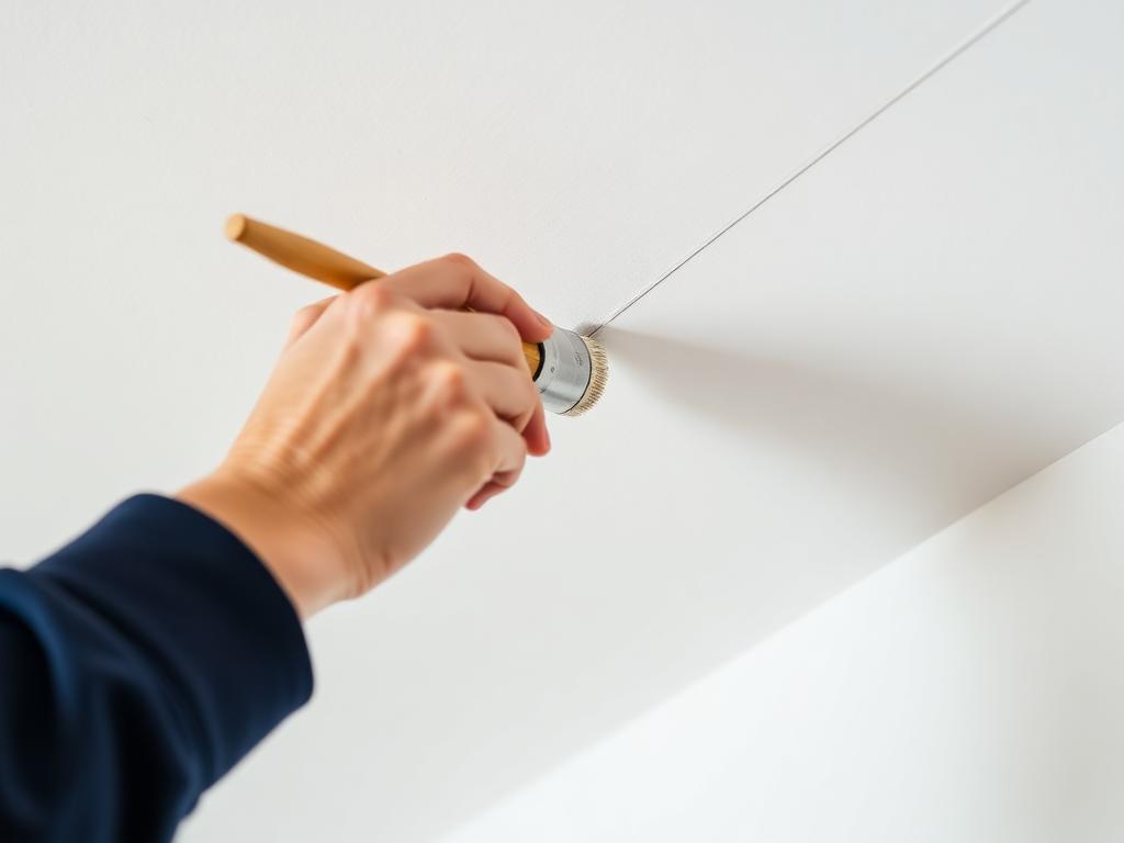 Painter cutting in a crisp line where wall meets ceiling
